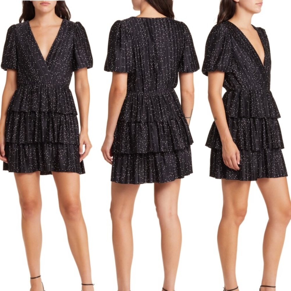 Charles Henry Black and White Tiered Mini Dress